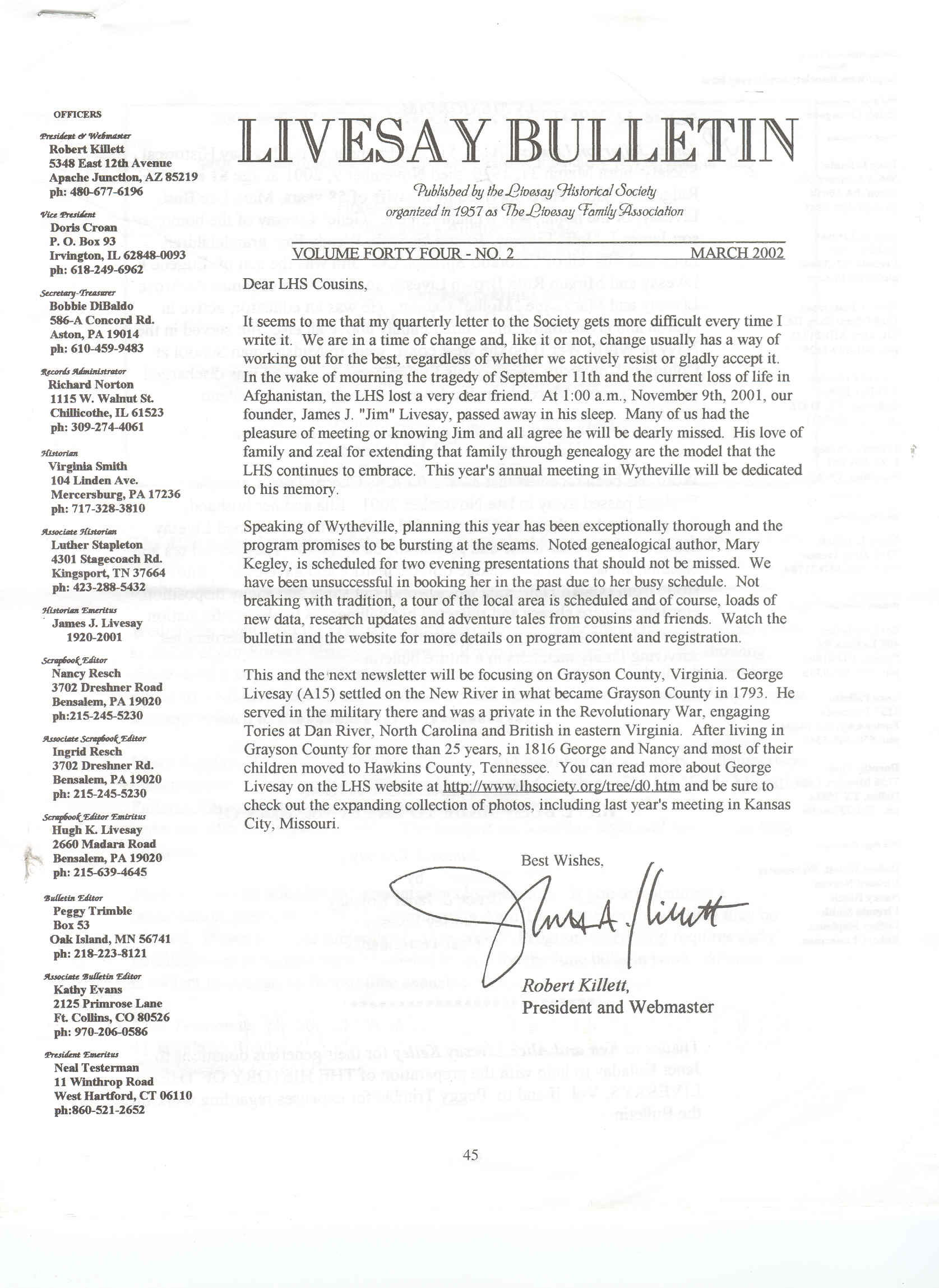 Livesay Bulletin issue from December 2002