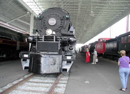 Front view of a historic steam locomotive
